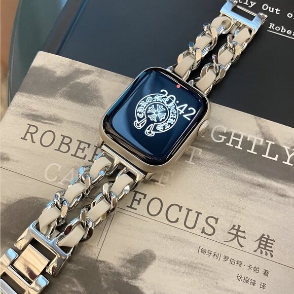 Apple Watch Band Luxury Adjustable Stylish Strap Silver Stainless Chain White - Picture 7 of 7
